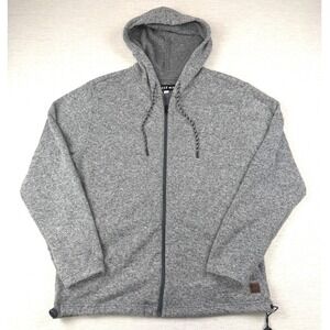 Reef Mens Full Zip Hoodie Grey Marled Knit Adjustable Hem Sweatshirt Size M